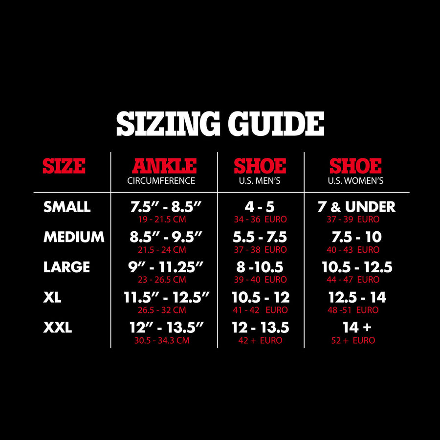 Compression Socks: RED WHITE BLUE Stripes sizing guide