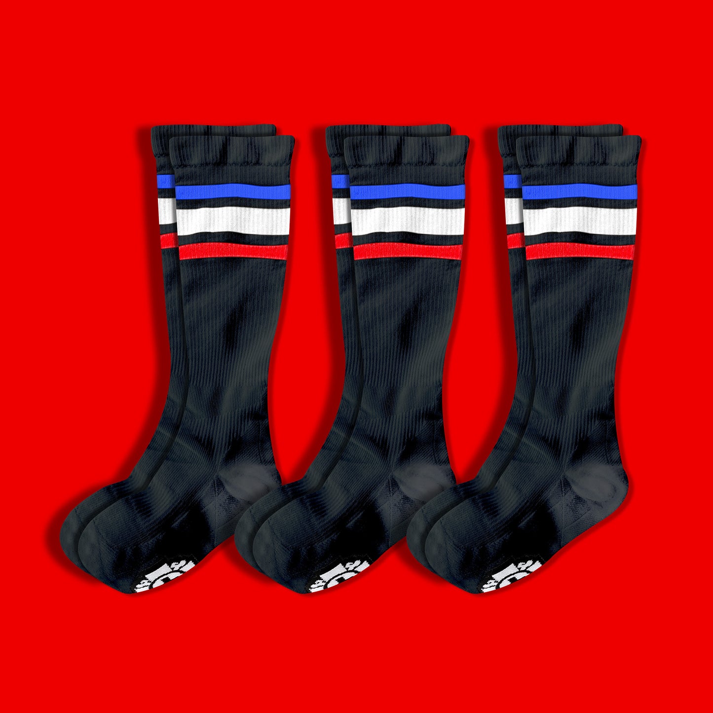 Compression Socks: RED WHITE BLUE Stripes (3-Pack)