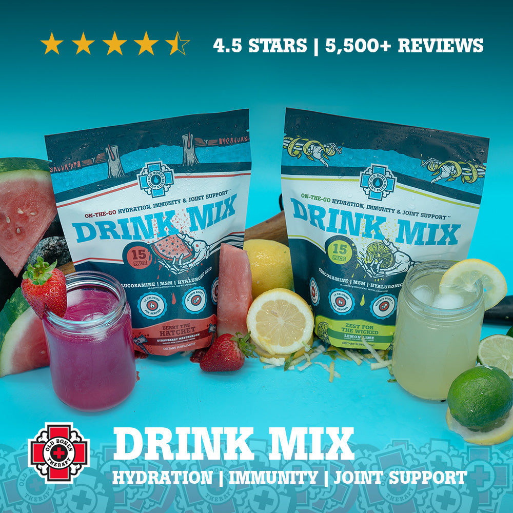 Old Bones Therapy Joint Elixir 2-Pack – Both flavors joint support drink mix combo with elecrolytes, Glucosamine, MSM & Hyaluronic Acid.